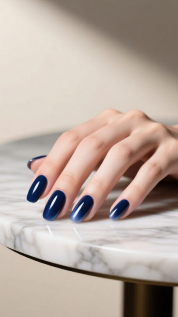 Classic Navy Blue Gel Nails
