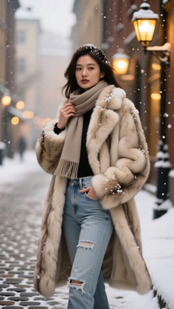 Faux Fur Coat with Jeans