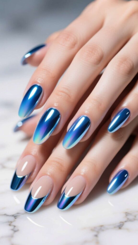 Blue Chrome French Tips
