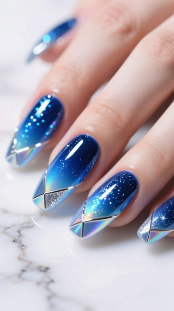 Glitter Blue Gel Nails