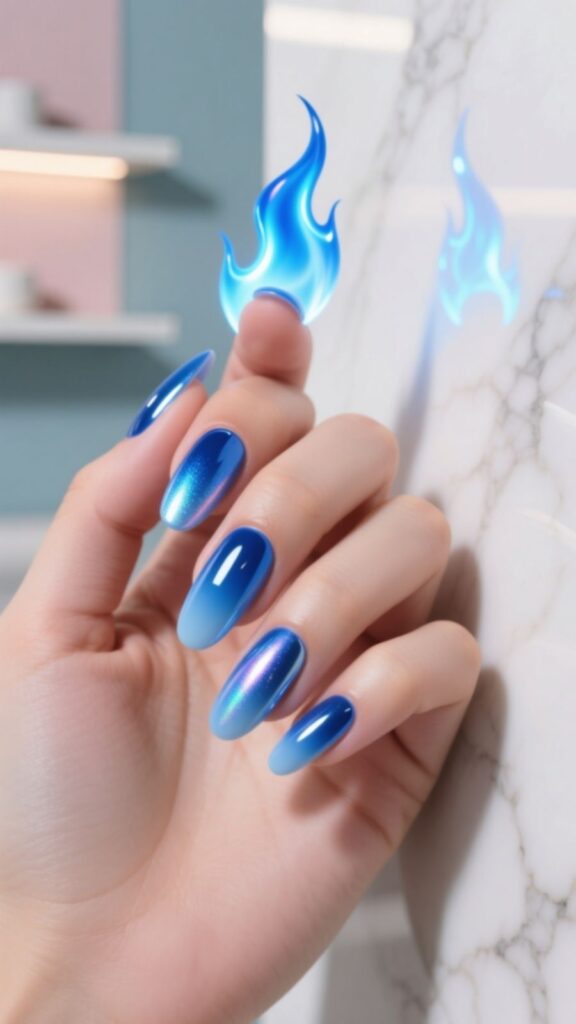 Blue Flame Nails