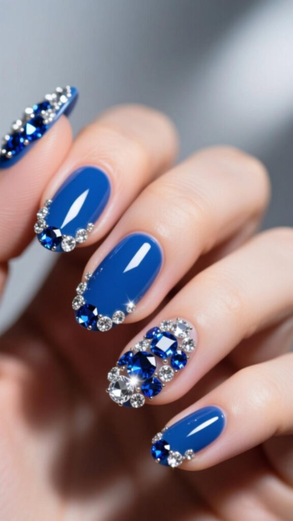 Royal Blue Rhinestone Nails