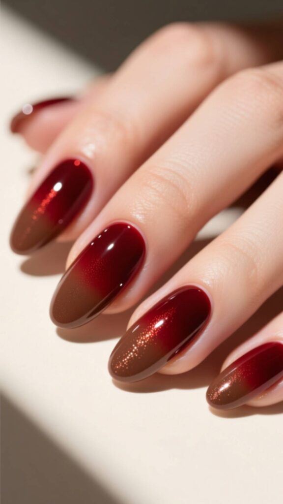 Cherry Mocha Ombre Nails