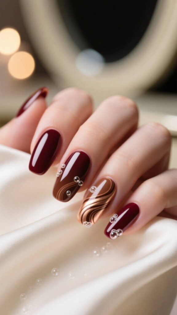 Cherry Mocha Bridal Nails