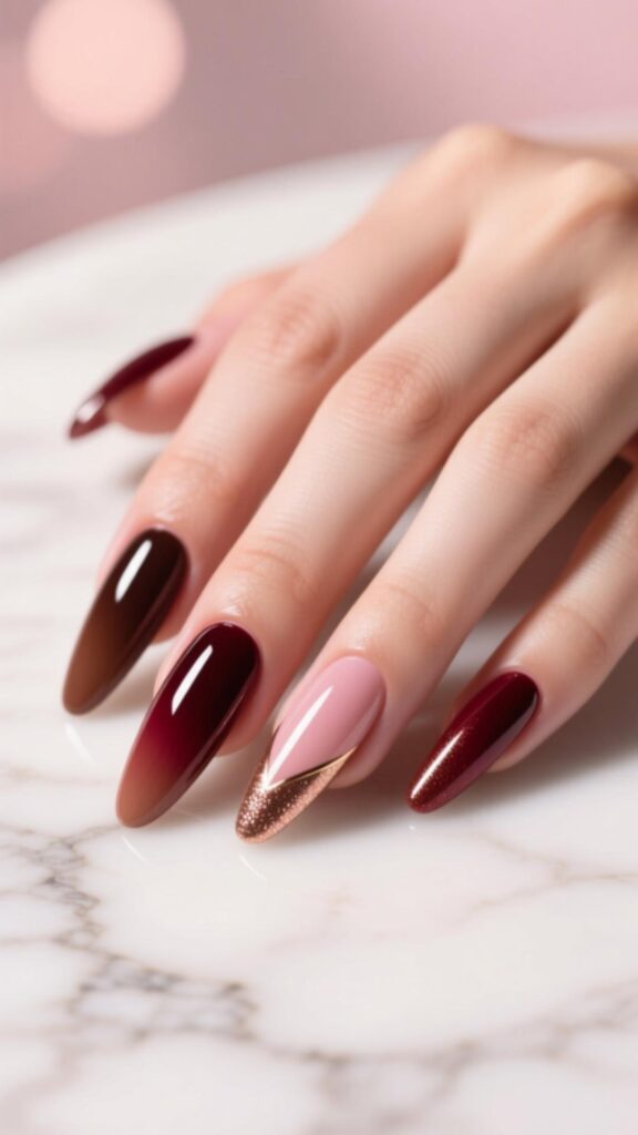 Cherry Mocha Coffin Nails