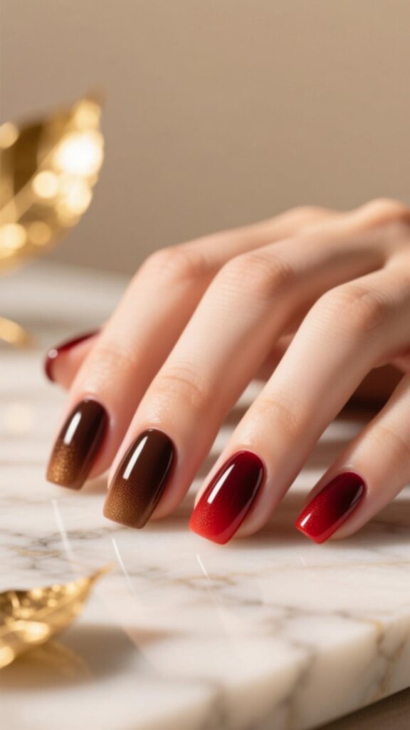 Short Cherry Mocha Nails