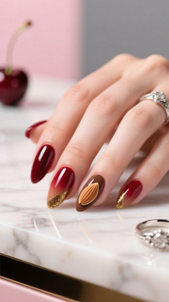 Cherry Mocha Almond Nails