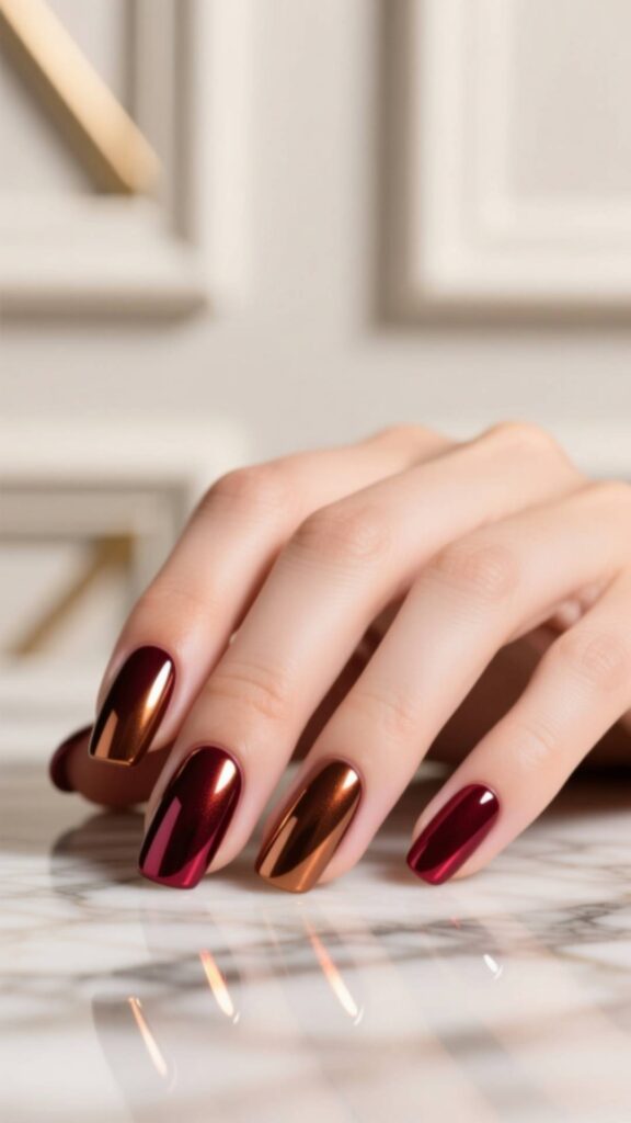 Cherry Mocha Chrome Nails