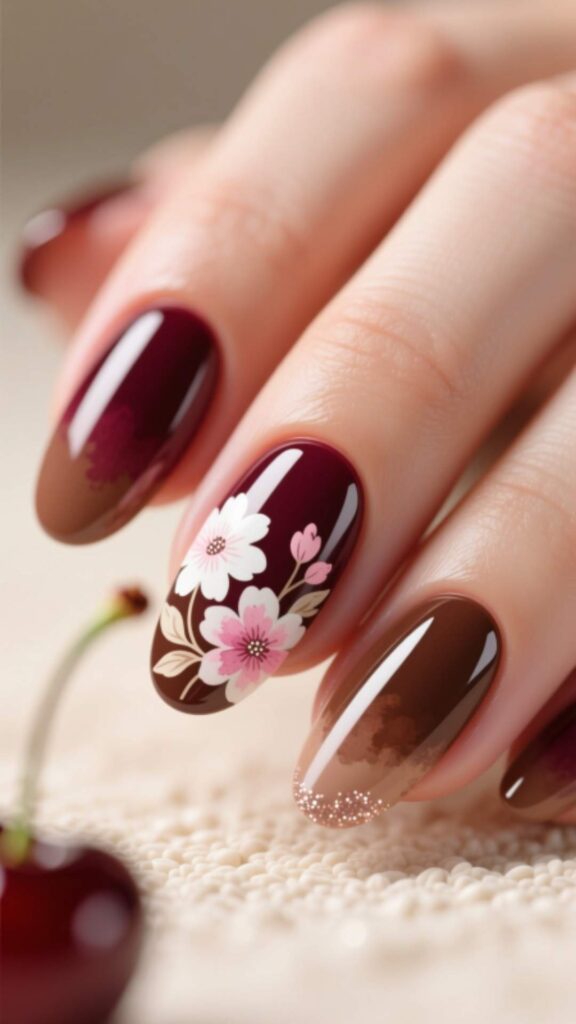 Cherry Mocha with Floral Art