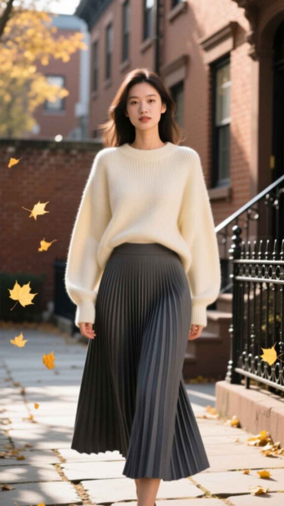 Oversized Sweater with Pleated Skirt