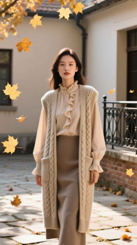 Long Knit Vest with Blouse