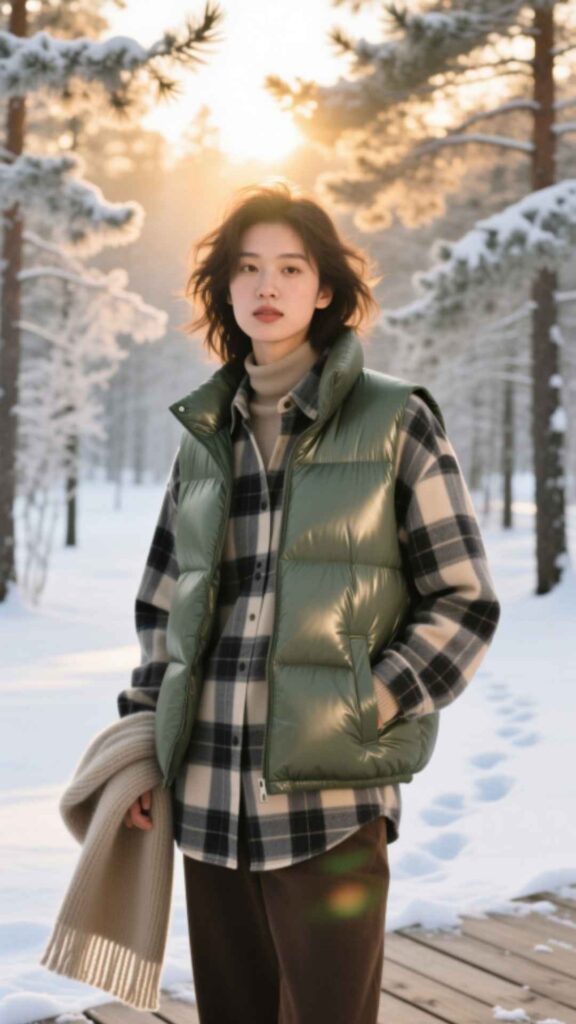 Flannel Shirt with Puffer Vest