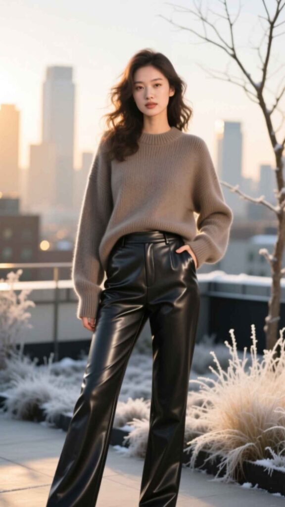 Faux Leather Pants with Sweater