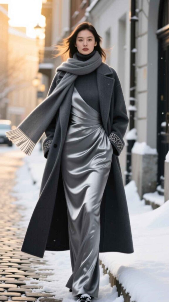 Long Coat with Turtleneck Dress