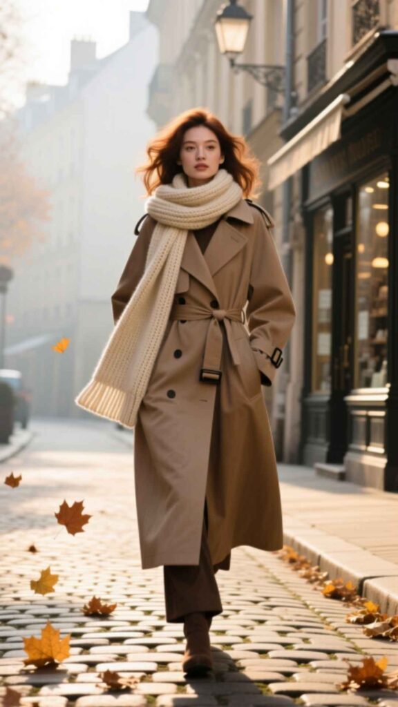 Trench Coat with Knitted Scarf