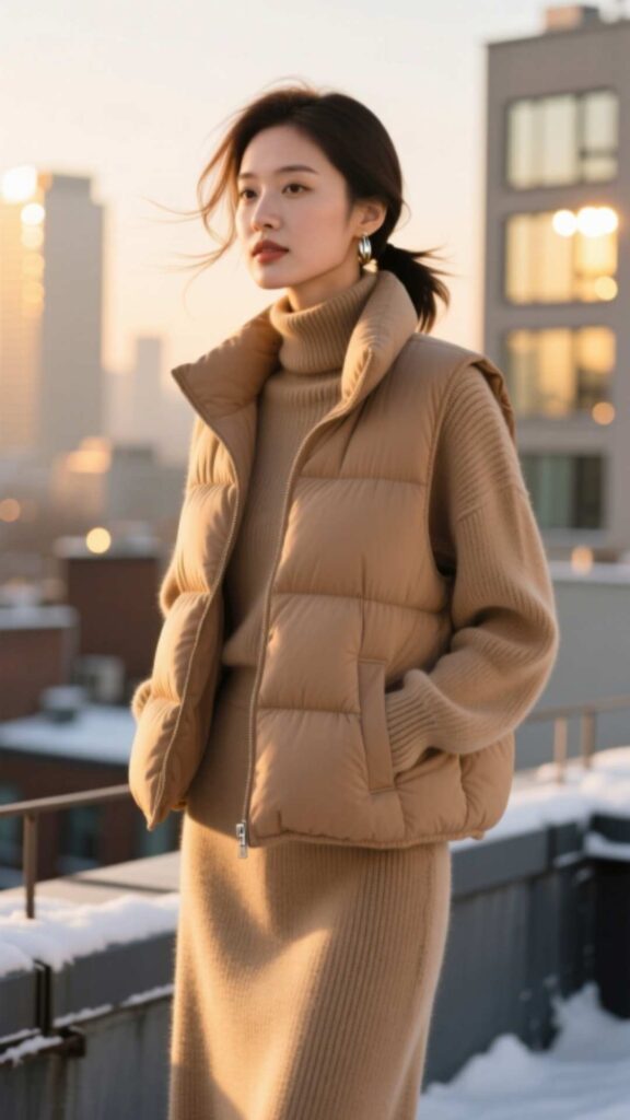 Padded Vest over Sweater Dress