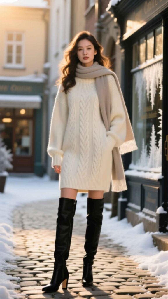 Sweater Dress with Knee-High Boots