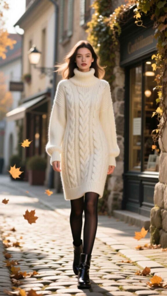 Chunky Knit Dress with Tights