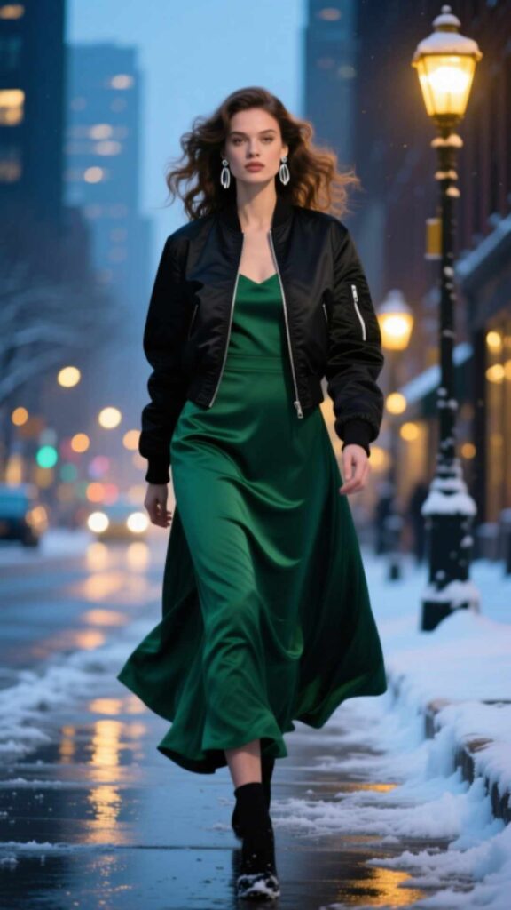 Bomber Jacket with Midi Dress