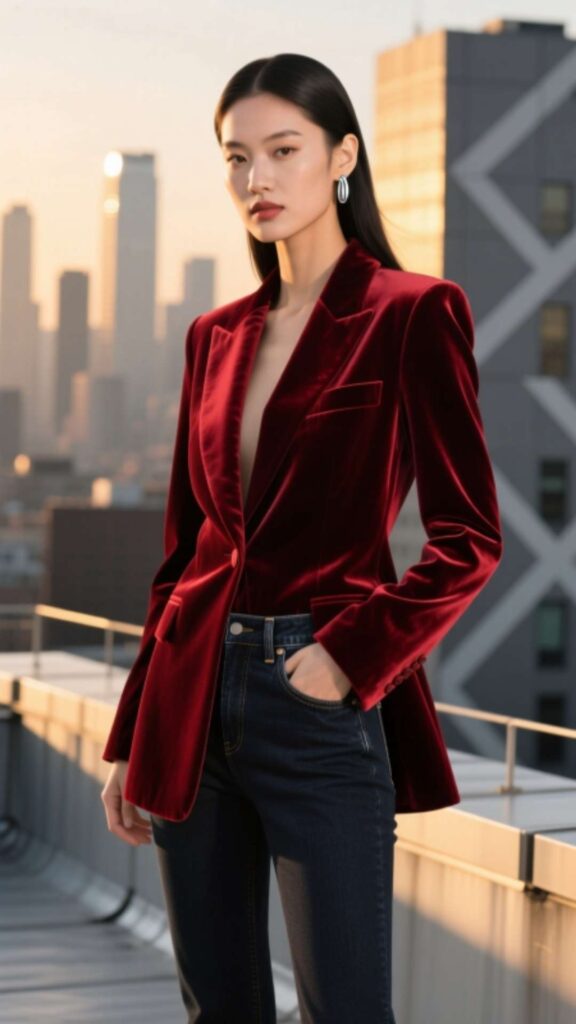 Velvet Blazer and Jeans