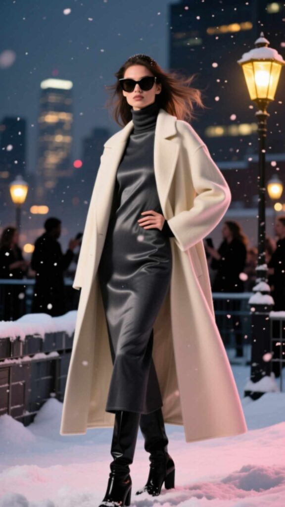 Long Coat with Turtleneck Dress