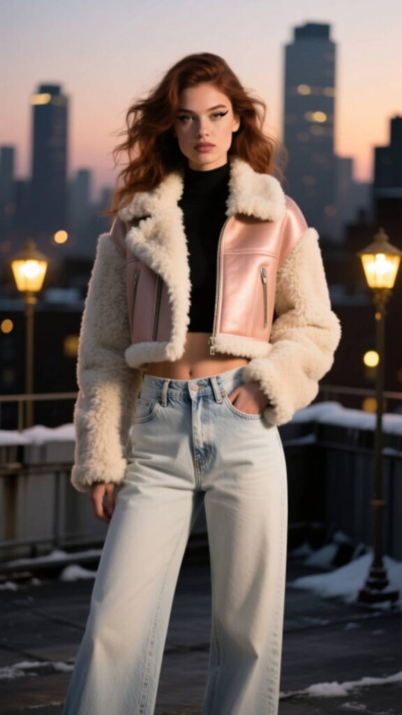 Shearling Jacket with High-Waist Jeans