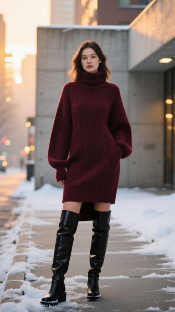Knit Dress with Over-the-Knee Boots
