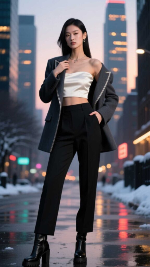 Blazer with Crop Top and Trousers
