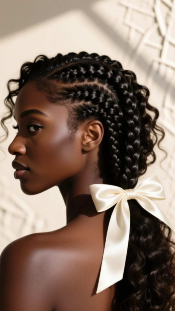 Feed-In Cornrows with Loose Bow