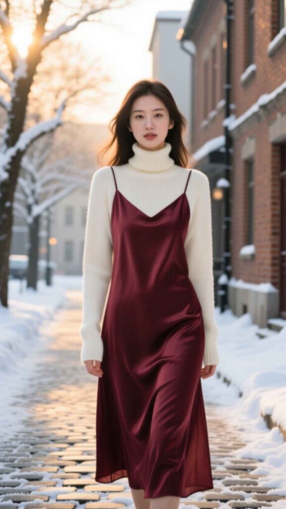 Turtleneck Under Slip Dress