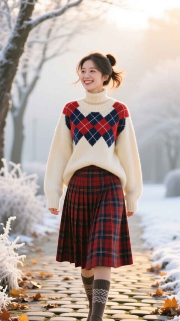 Sweater with Plaid Skirt