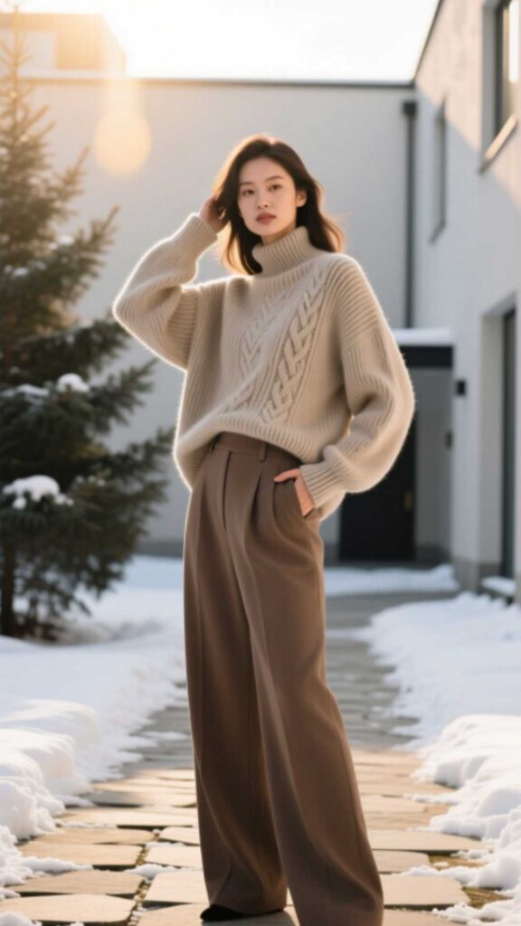Sweater with Wide-Leg Pants