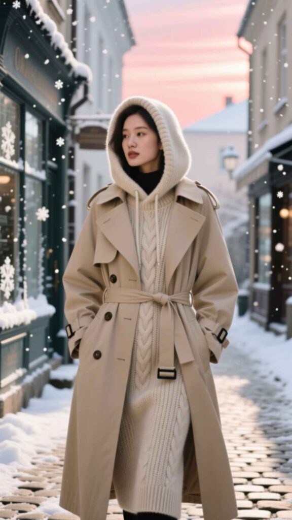 Layered Hoodie and Trench Coat