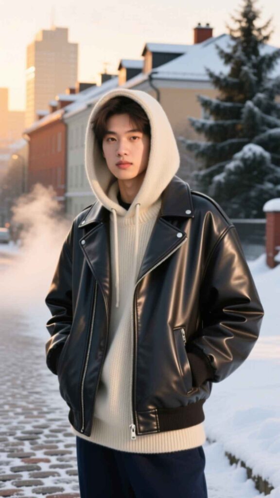 Leather Jacket with Hoodie