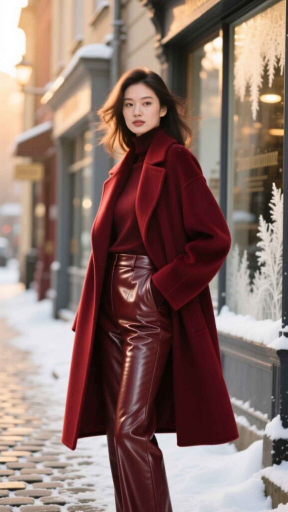 Faux Leather Pants with Coat
