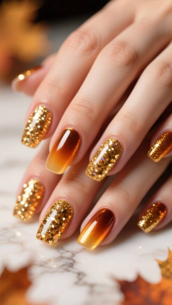 Gold Glitter Gel Nails