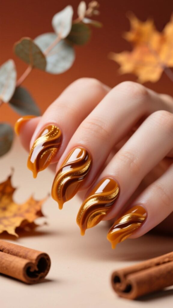 Caramel Swirl Gel Nails