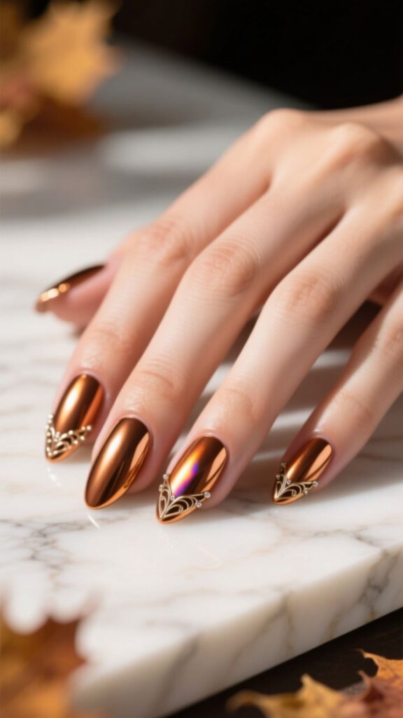 Bronze Metallic Gel Nails