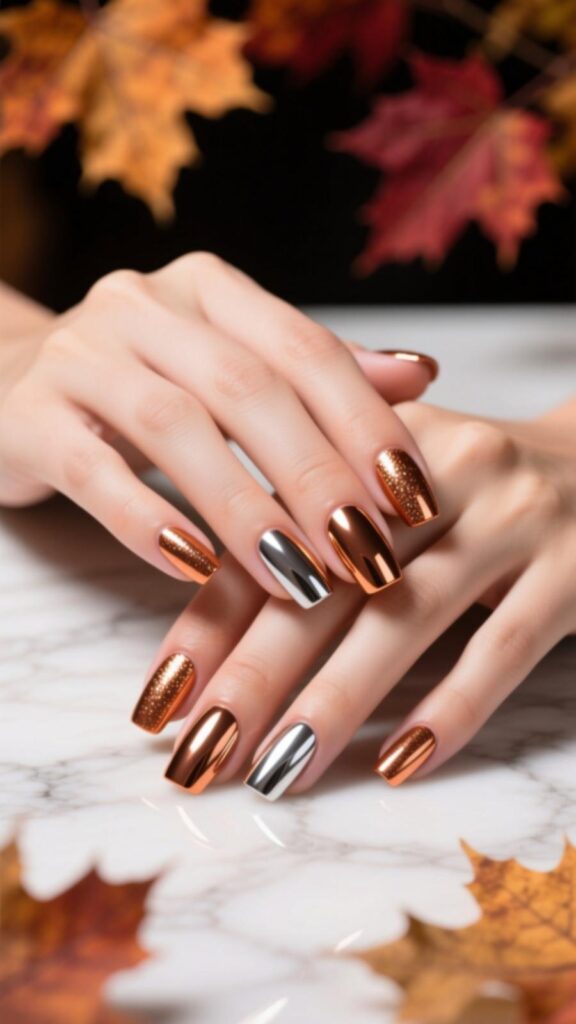 Copper Chrome Gel Nails