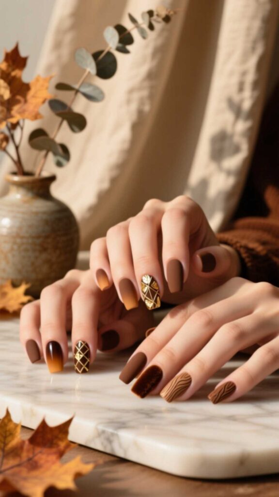 Matte Brown Gel Nails