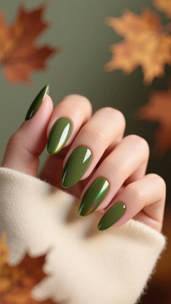 Olive Green Gel Nails