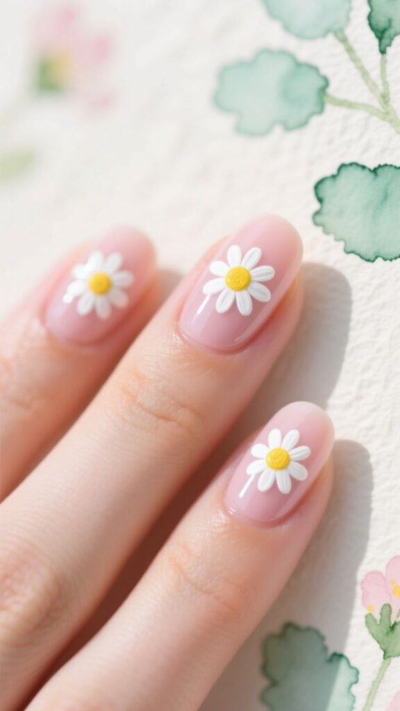Tiny Daisy Accent Nails