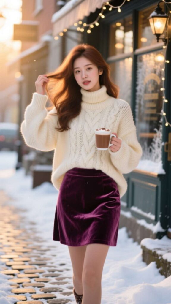 Cozy Knit Sweater with Mini Skirt