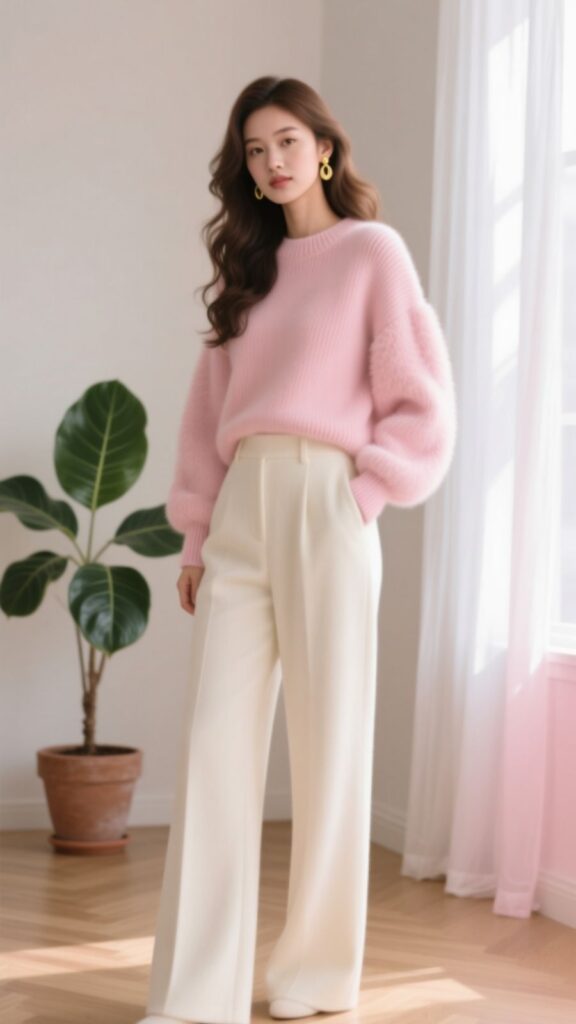 Puff Sleeve Sweater with Wide-Leg Pants