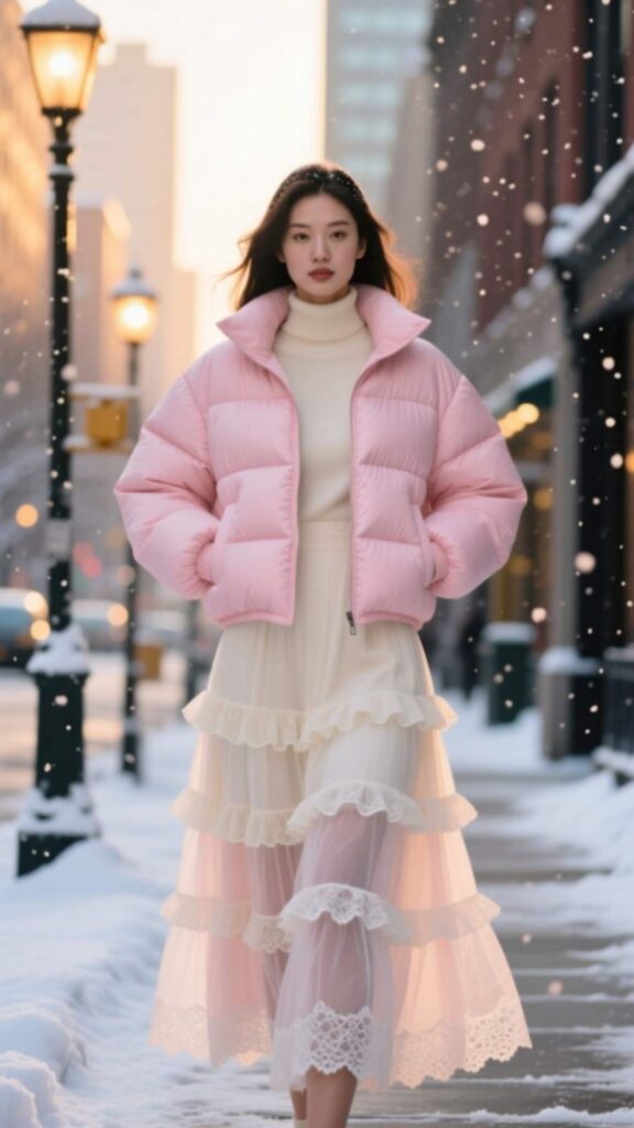 puffer Jacket with Midi Dress