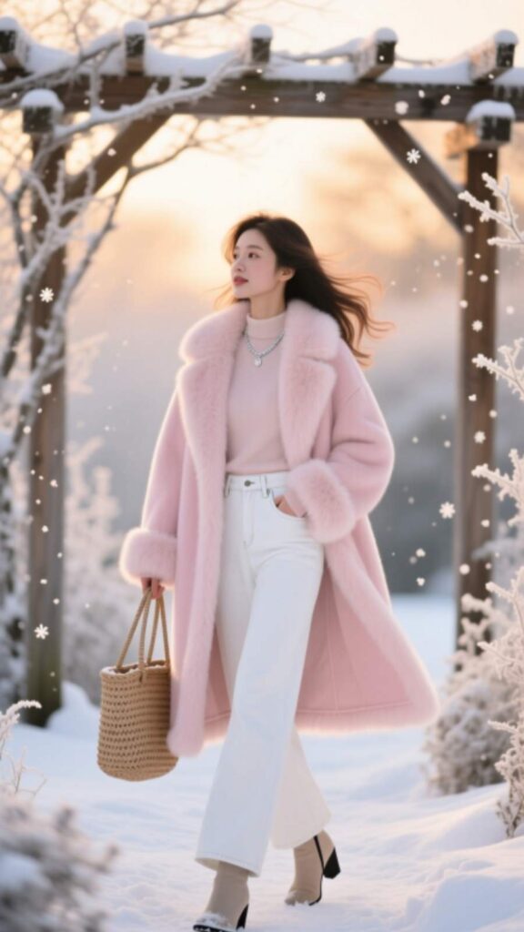 Pastel Coat with White Jeans