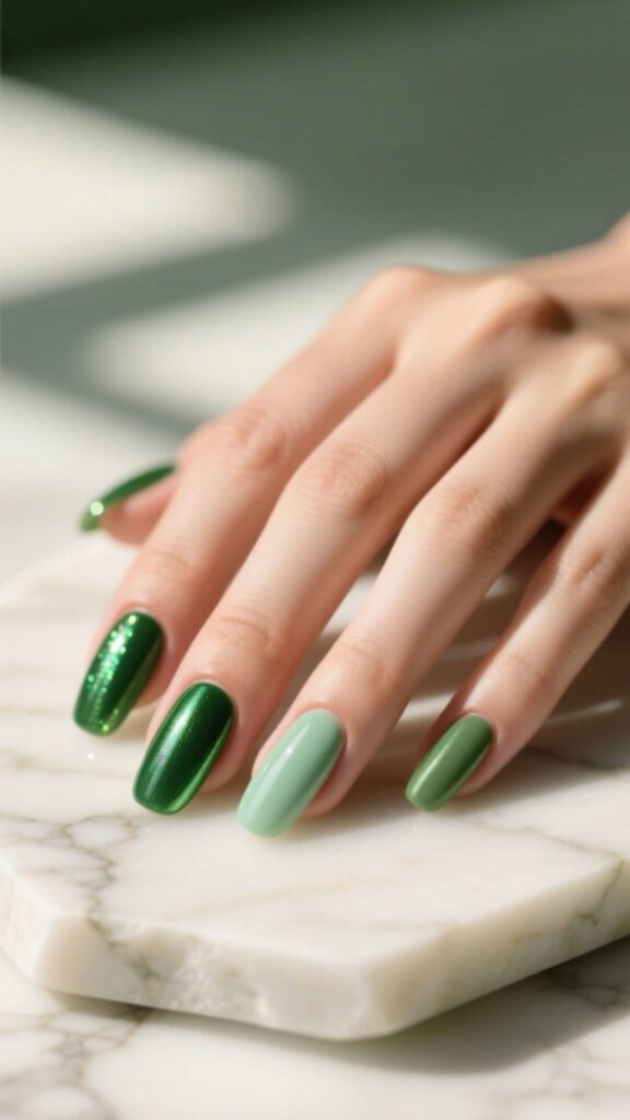Olive Green Aura Nails