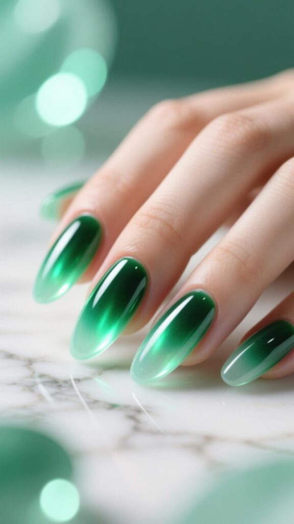  Abstract Green Aura Nails