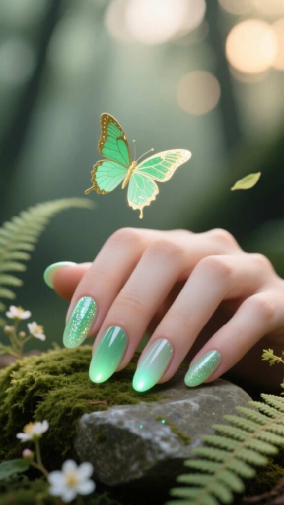Butterfly Green Aura Nails