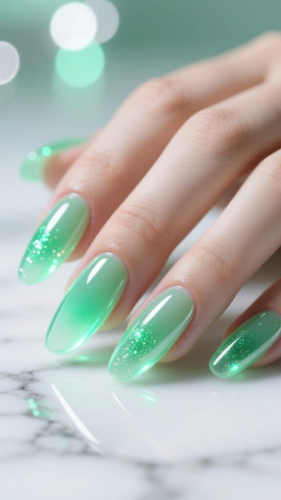 Jelly Green Aura Nails